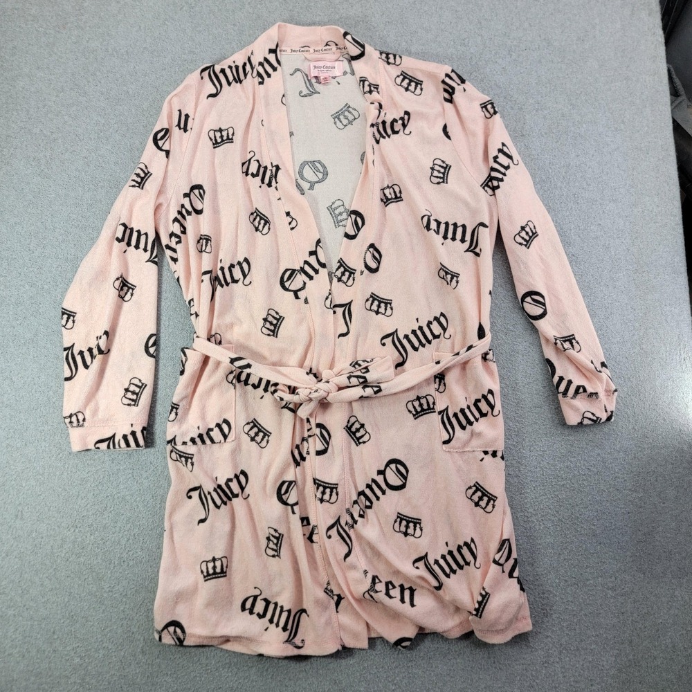 Juicy Couture Robe Womens L/XL Pink Kimono Juicy Queen Graphic Sleepwear Lounge